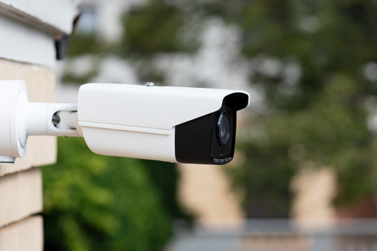 CCTV bullet camera installed on a building