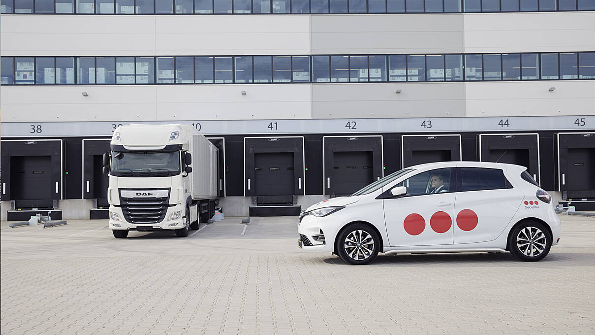 Securitas car at logistics park.