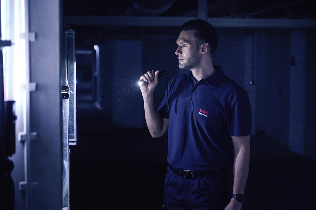 Securitas Ireland security officer performing a routine site patrol.