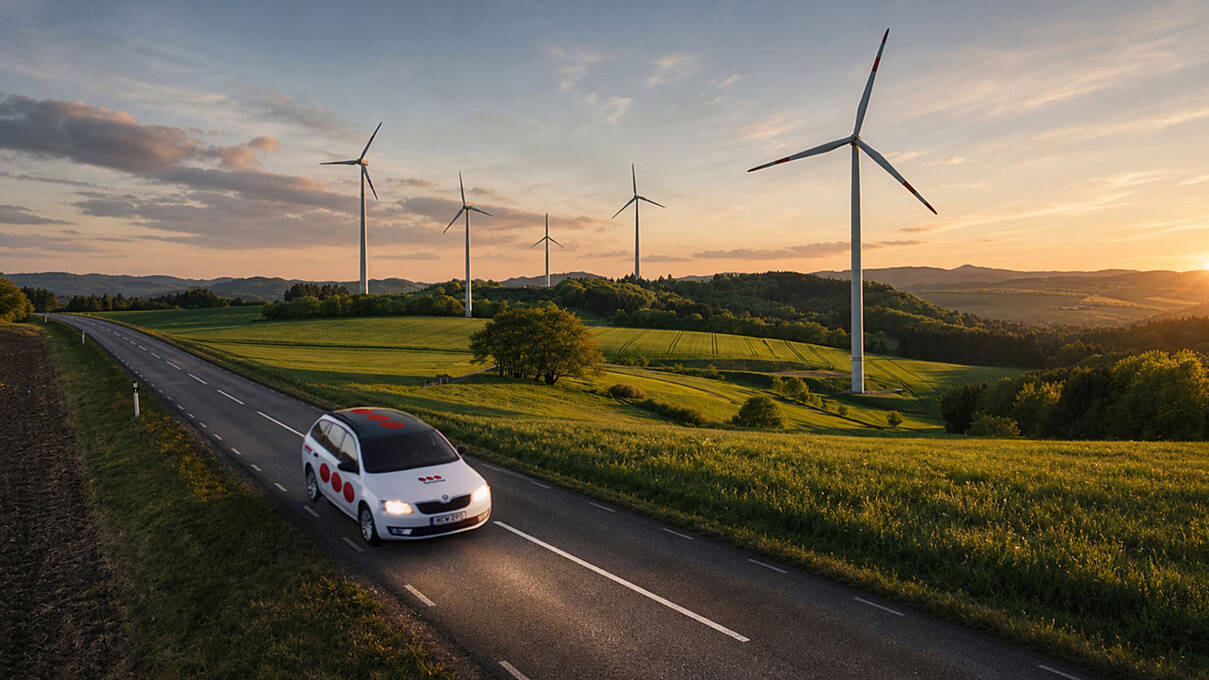 Mobile Streife von Securitas vor Windkraftanlage