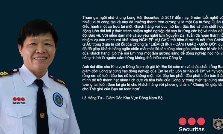 Area Manager - Le Hong Tu, sharing his thoughts on Nguyen Dai Tuan's achievement. 
Giám đốc khu vực - Lê Hồng Tư, chia sẻ cảm nghĩ của anh về thành tích của anh Nguyễn Đại Tuấn