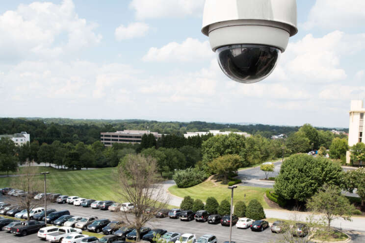 CCTV camera monitoring a car park